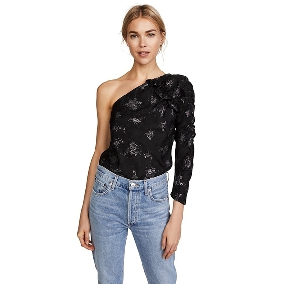 Rebecca Taylor One Shoulder Glitter Top size 6 - Picture 4 of 8